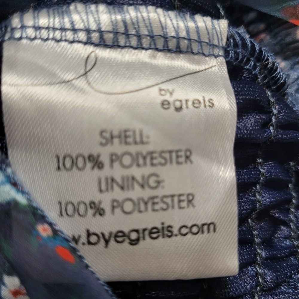 By Egreis Elegant Navy Blue Multi Dress Size L Smocked Flirty - Picture 4 of 4